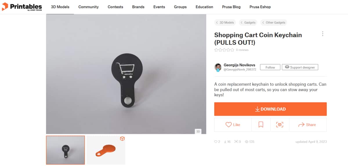 51 Functional Objects You Can 3D Print - Shopping Cart Coin Keychain - 3D Printerly