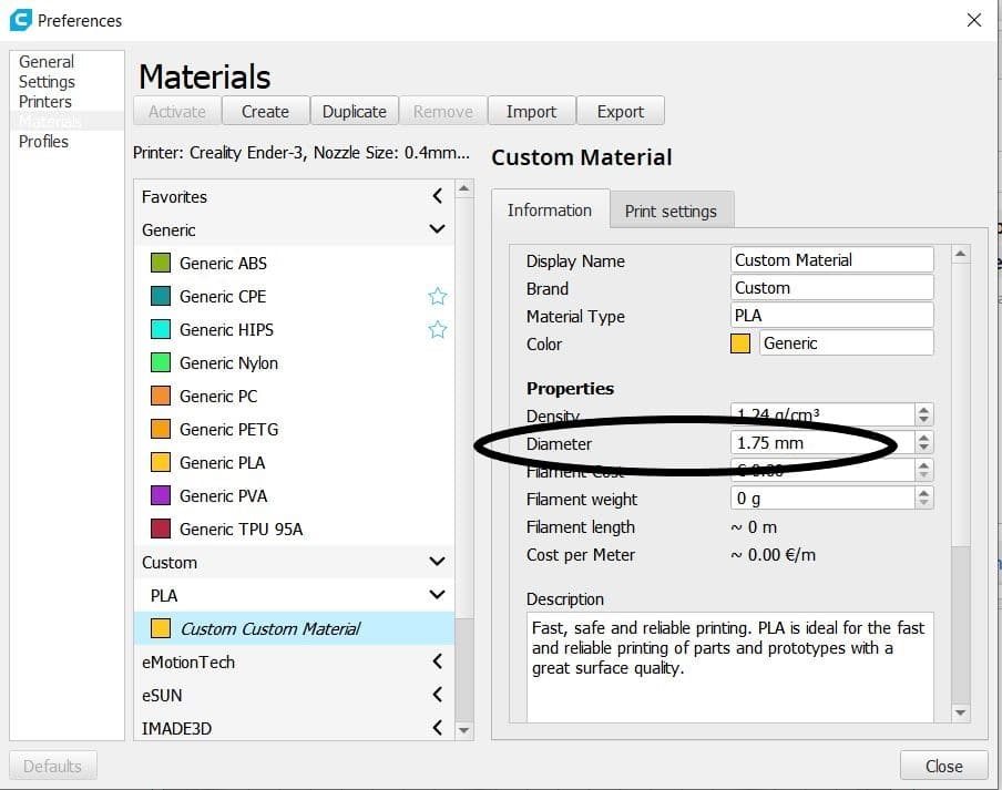 Cura Filament Diameter Settings - 3D Printerly