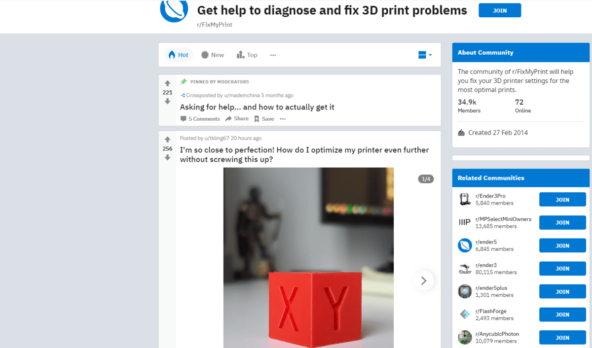 Reddit Forum FixMyPrint - 3D Printerly