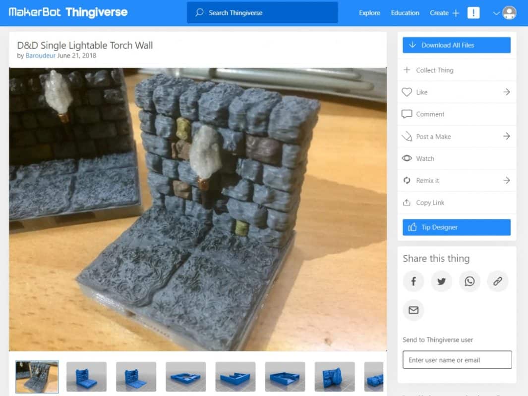 30 Cool Things to 3D Print for Dungeons & Dragons - Single Lightable Torch Wall - 3D Printerly