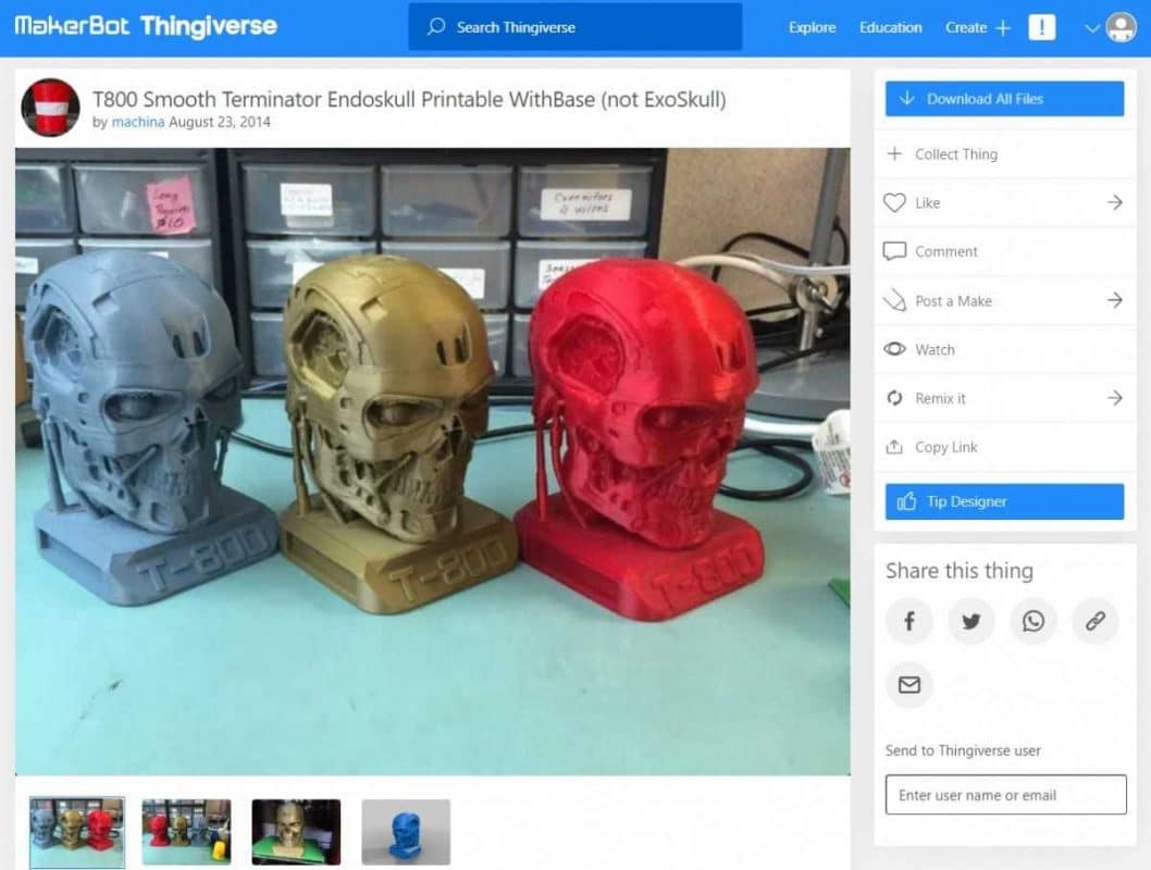 30 Genius & Nerdy Things to Print - T800 Smooth Terminattor Endoskull Printable With Base - 3D Printerly