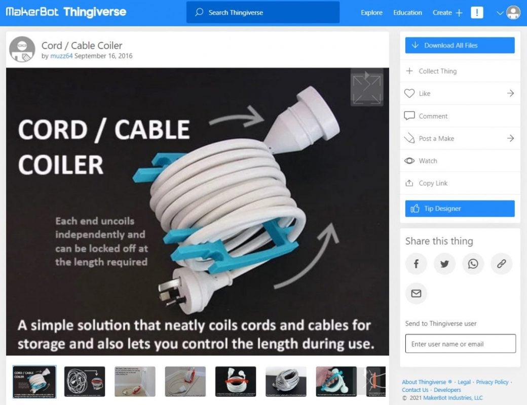 3D Printed Computer & Laptop Accessories - Cord & Cable Coiler - 3D Printerly