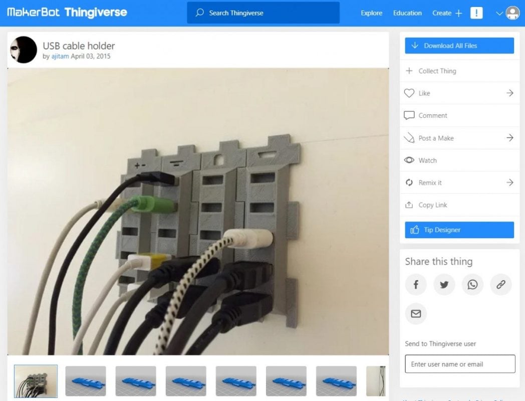 3D Printed Computer & Laptop Accessories - USB Cable Holder - 3D Printerly