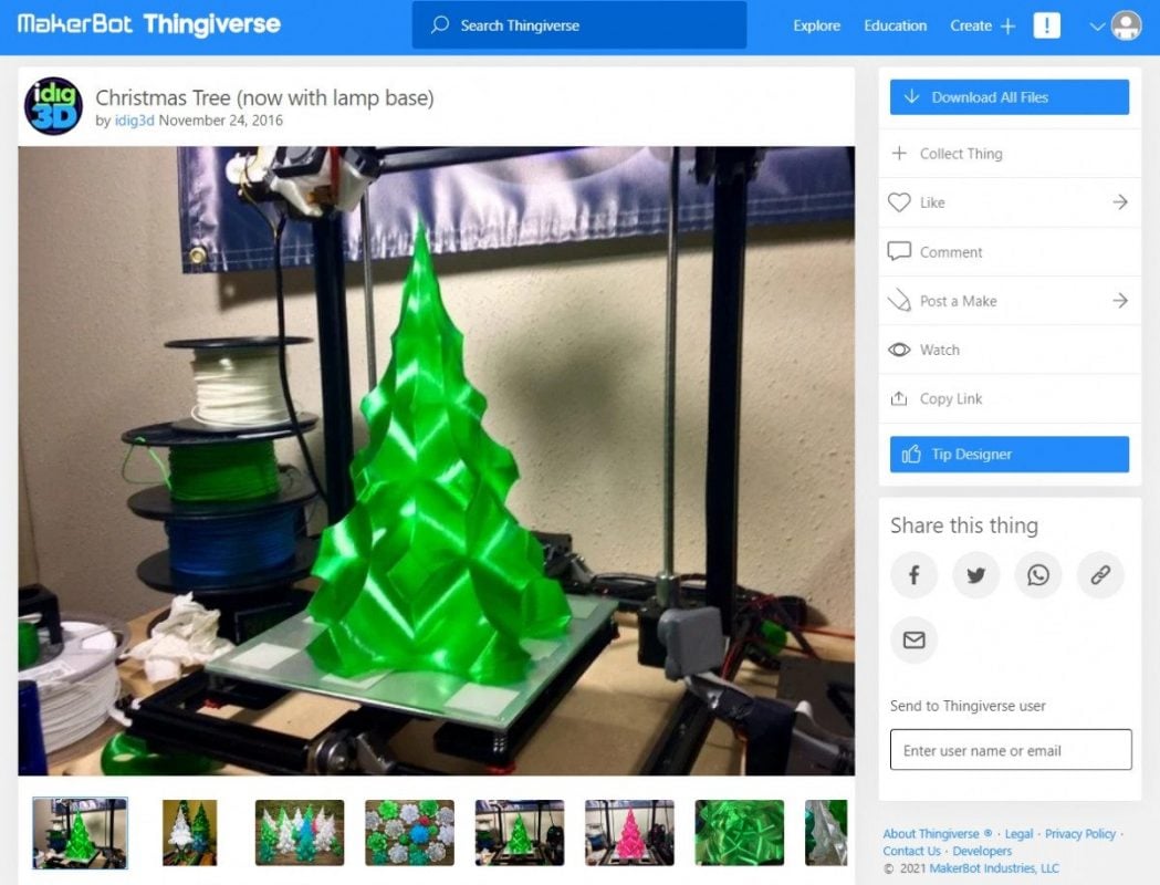 Holiday 3D Prints You Can Make - Christmas Tree With Lamp Base - 3D Printerly