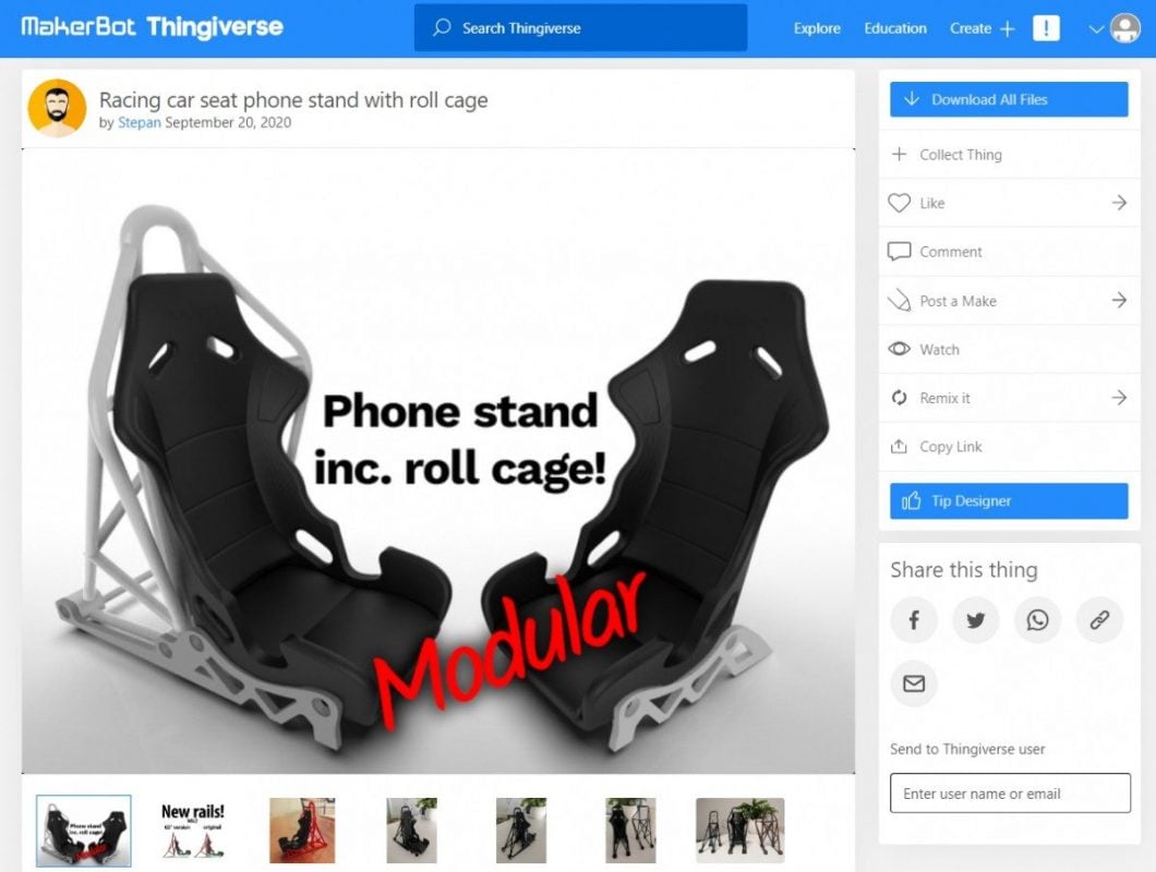 Phone Accessories That You Can 3D Print - Racing Car Seat Phone Stand With Roll Cage - 3D Printerly