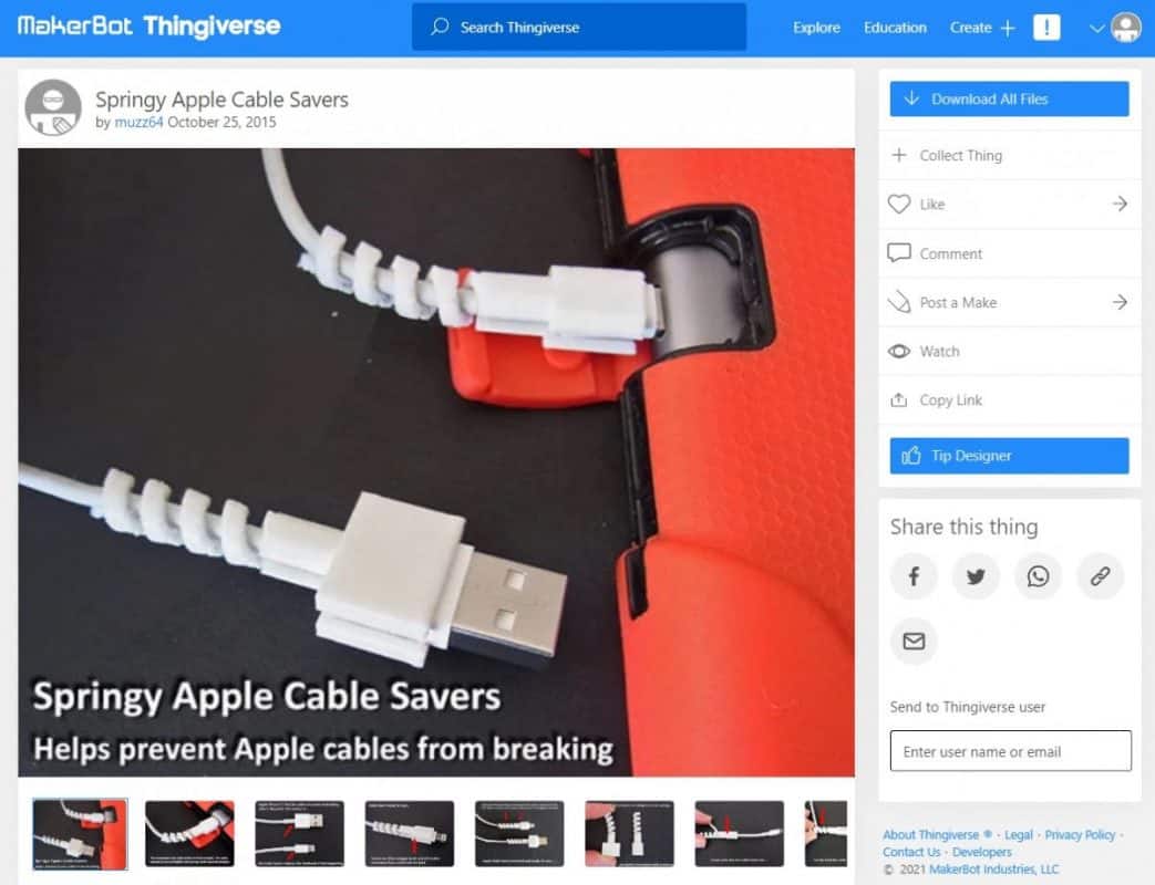 Phone Accessories That You Can 3D Print - Springy Apple Cable Savers - 3D Printerly