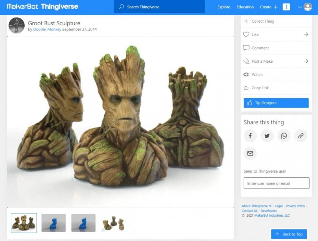 Wood 3D Prints That You Can Make - Groot Bust Sculpture - 3D Printerly