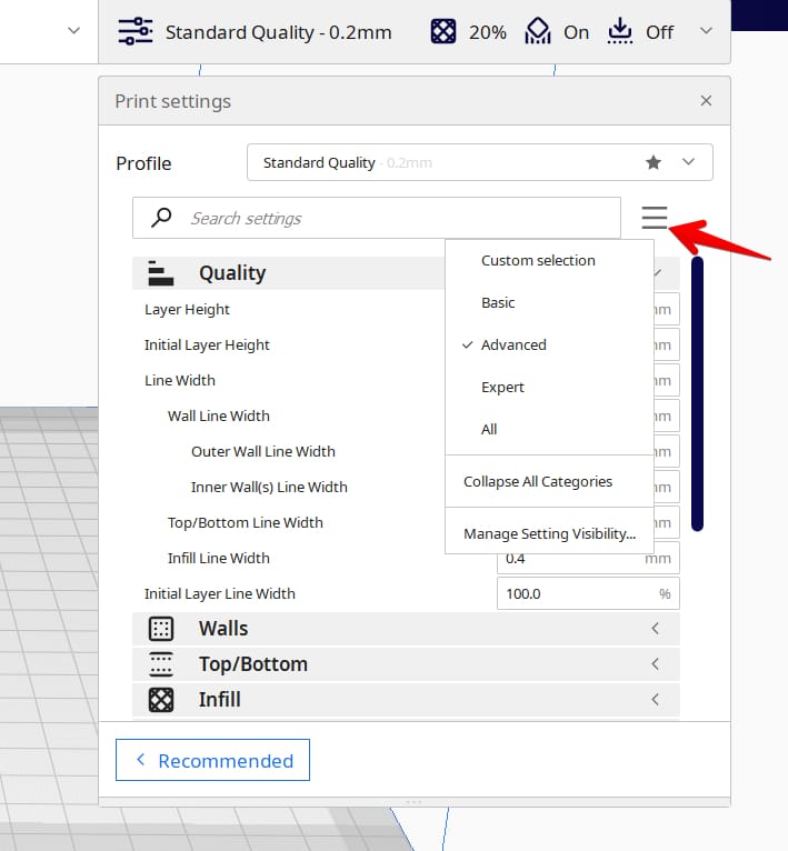 How to Use Cura - Settings View Option - 3D Printerly