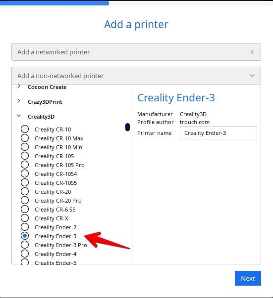 Add non-networked printer to Cura