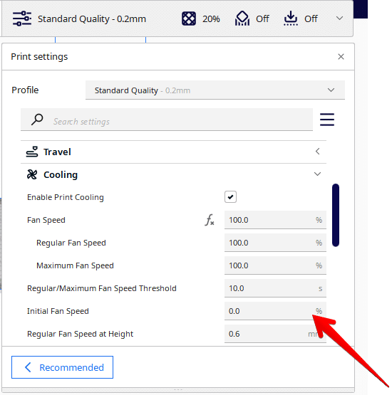 How to turn off the Fan for the Initial Layer