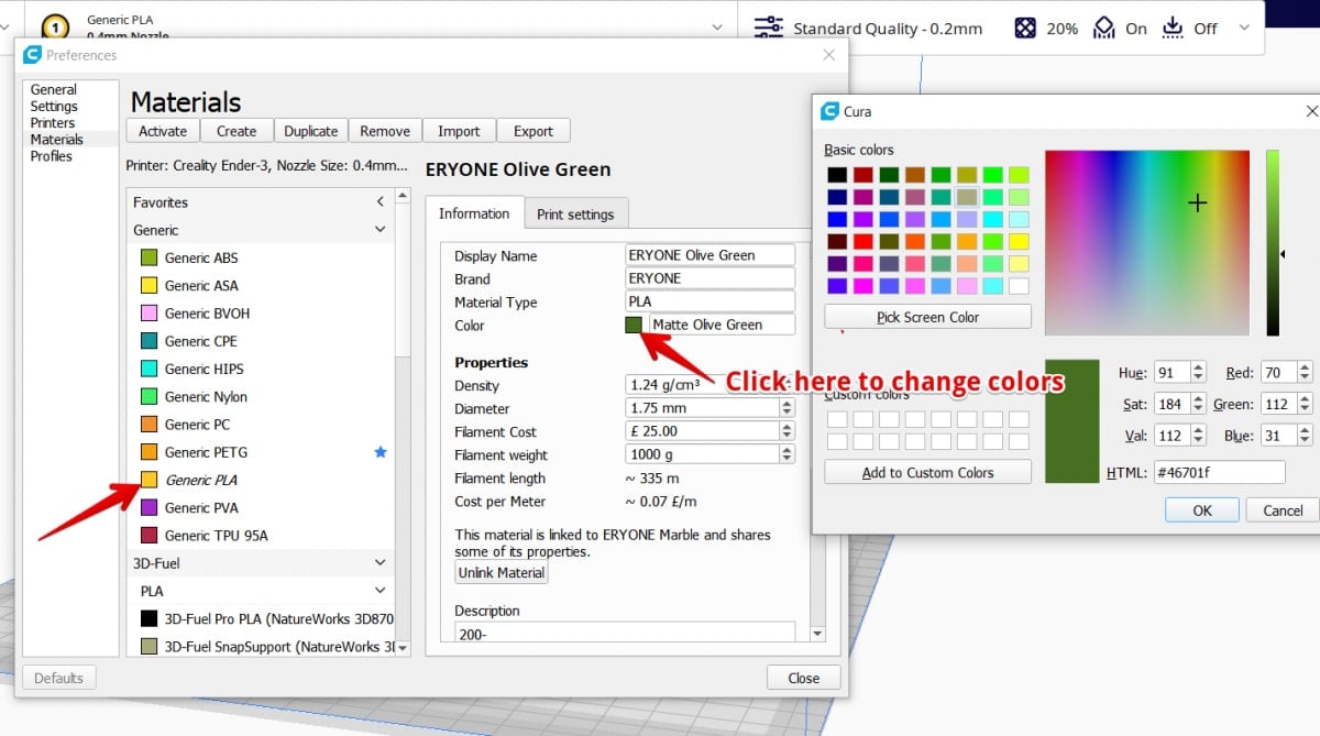 What Do Colors Mean in Cura - Change Material Colors in Cura - 3D Printerly