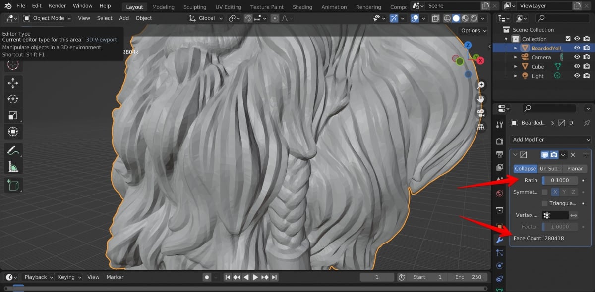 How to Reduce STL File Size for 3D Printing - Blender after changing the ratio