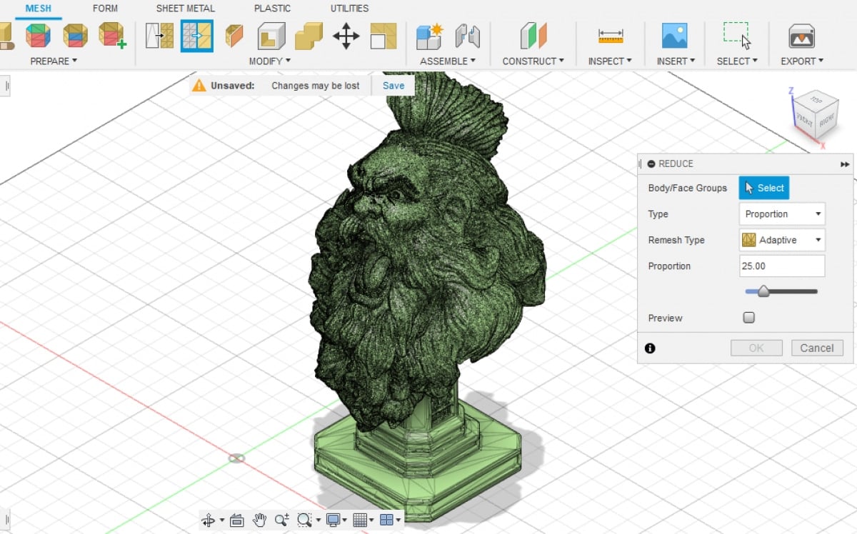 How to Reduce STL File Size for 3D Printing - Fusion 360 Reduce Option 1