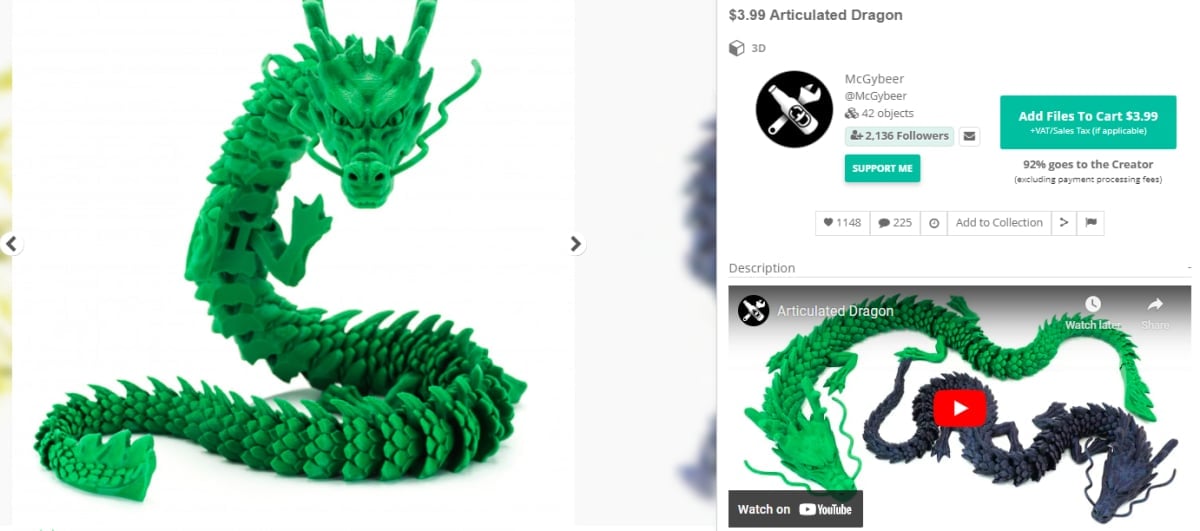 Best Paid STL Files for 3D Printing - Articulated Dragon - 3D Printerly