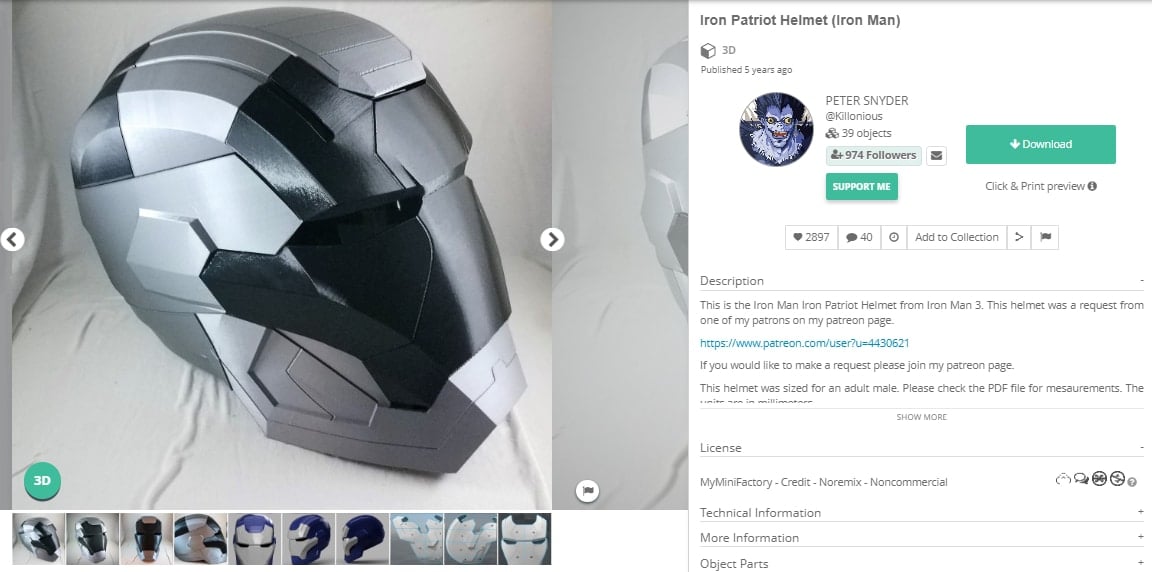 30 Best 3D Printed Helmets You Can 3D Print - Iron Patriot Helmet - 3D Printerly