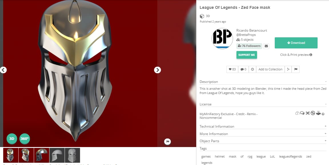 30 Best 3D Printed Helmets You Can 3D Print - League of Legends-Zed Mask - 3D Printerly