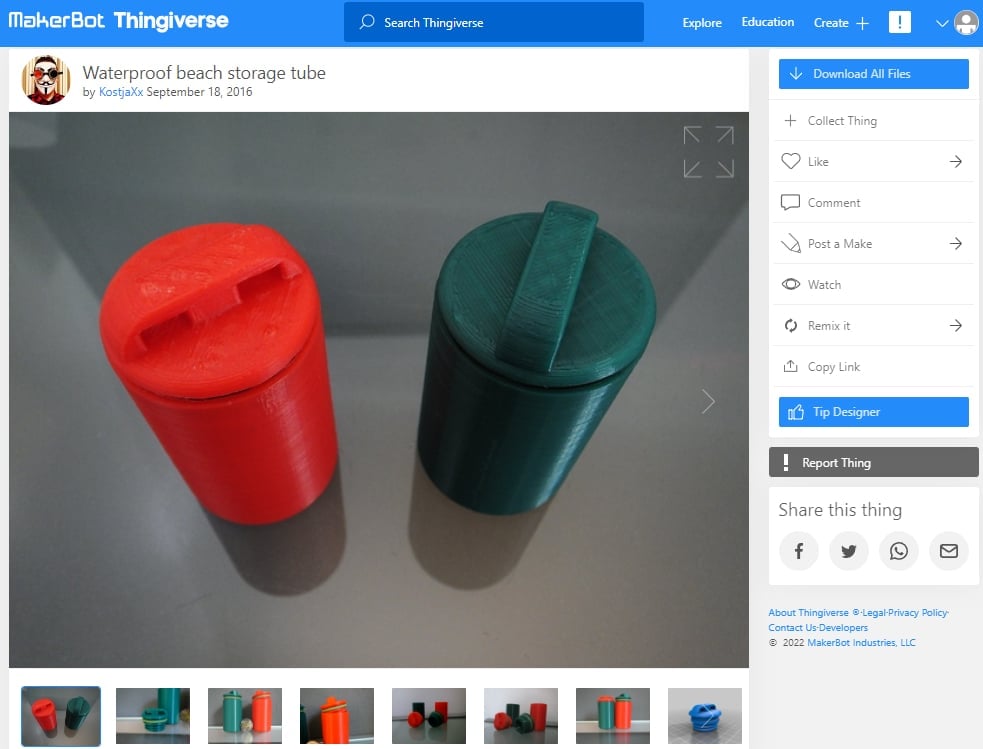 30 Best 3D Prints for Camping, Backpacking & Hiking - 10. Waterproof Storage Tube - 3D Printerly