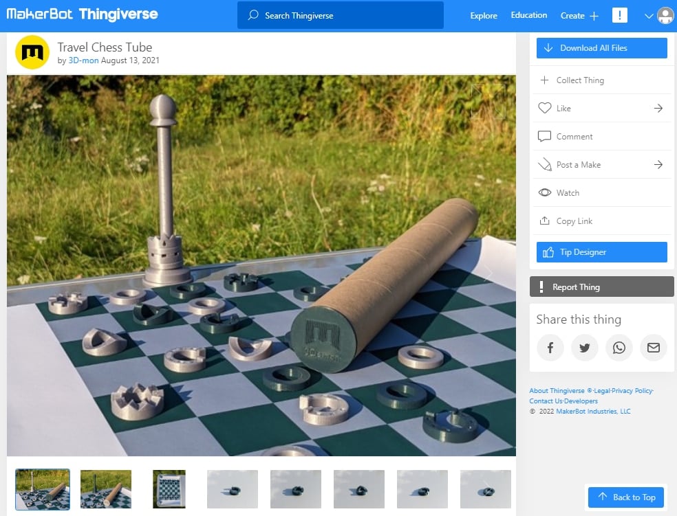 30 Best 3D Prints for Camping, Backpacking & Hiking - 12. Travel Chess Tube - 3D Printerly