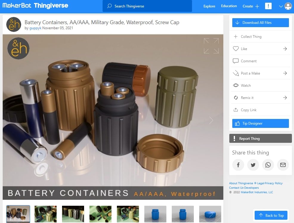 30 Best 3D Prints for Camping, Backpacking & Hiking - 17. Battery Containers - 3D Printerly