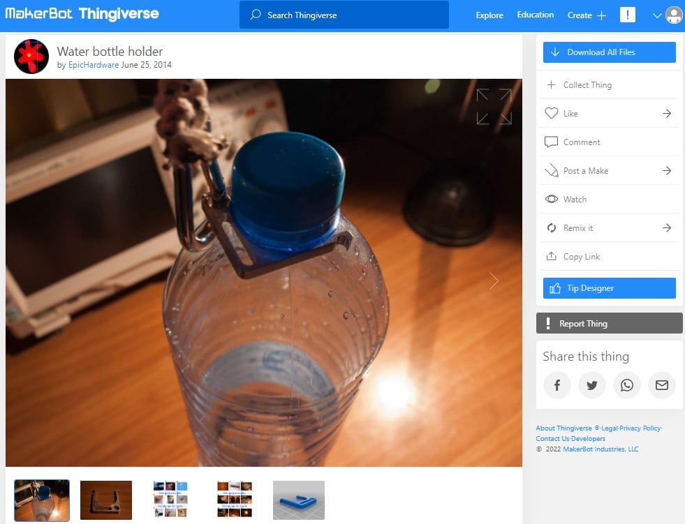 30 Best 3D Prints for Camping, Backpacking & Hiking - 28. Water Bottle Holder - 3D Printerly