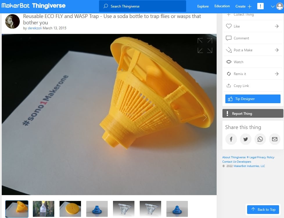 30 Best 3D Prints for Camping, Backpacking & Hiking - 5. Reusable ECO FLY and WASP Trap - 3D Printerly