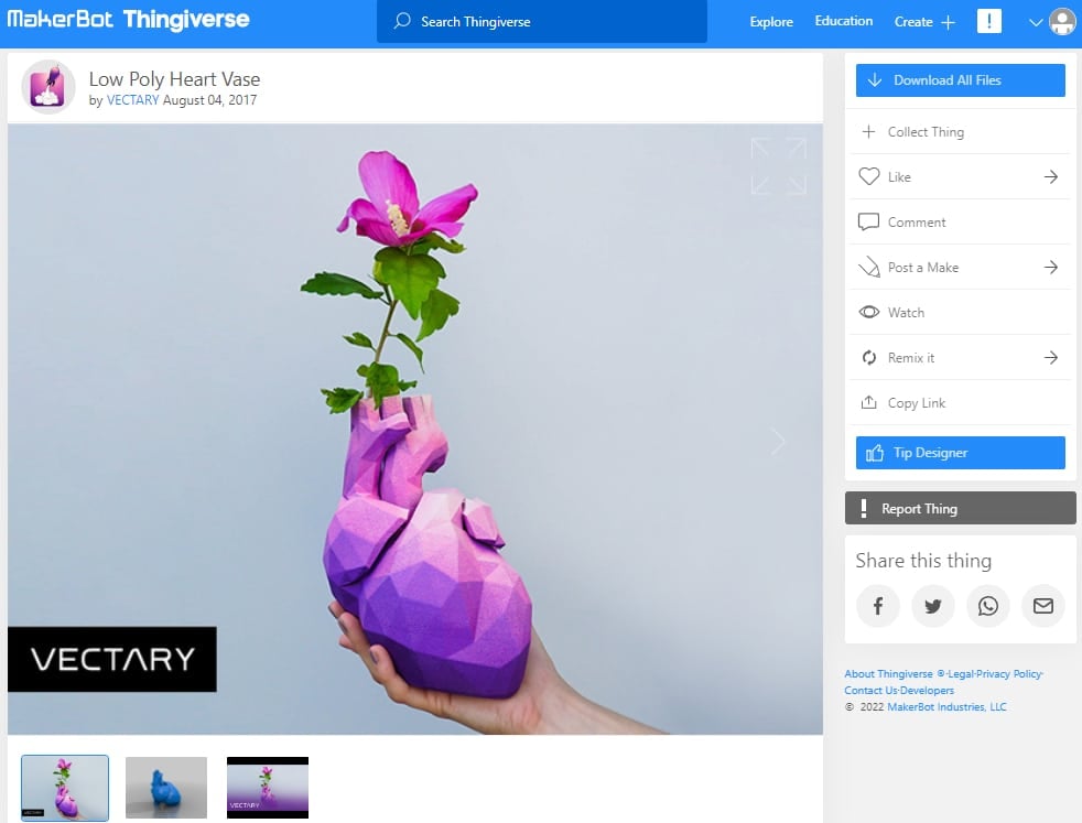 30 Best 3D Prints for Home - 15. Low Poly Heart Vase - 3D Printerly