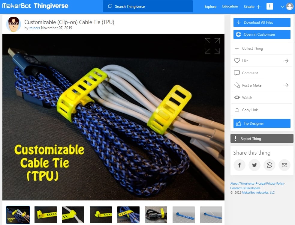 30 Best 3D Prints for TPU - Flexible 3D Prints - 1. Customizable Cable Tie - 3D Printerly