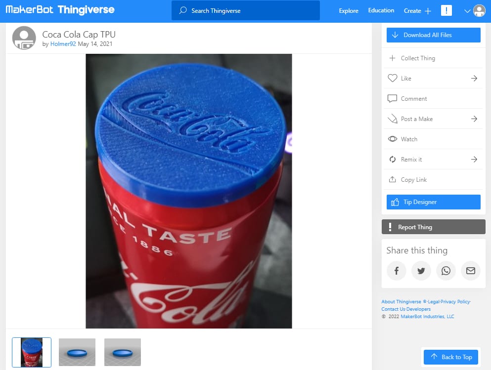 30 Best 3D Prints for TPU - Flexible 3D Prints - 11. Coca Cola Cap - 3D Printerly