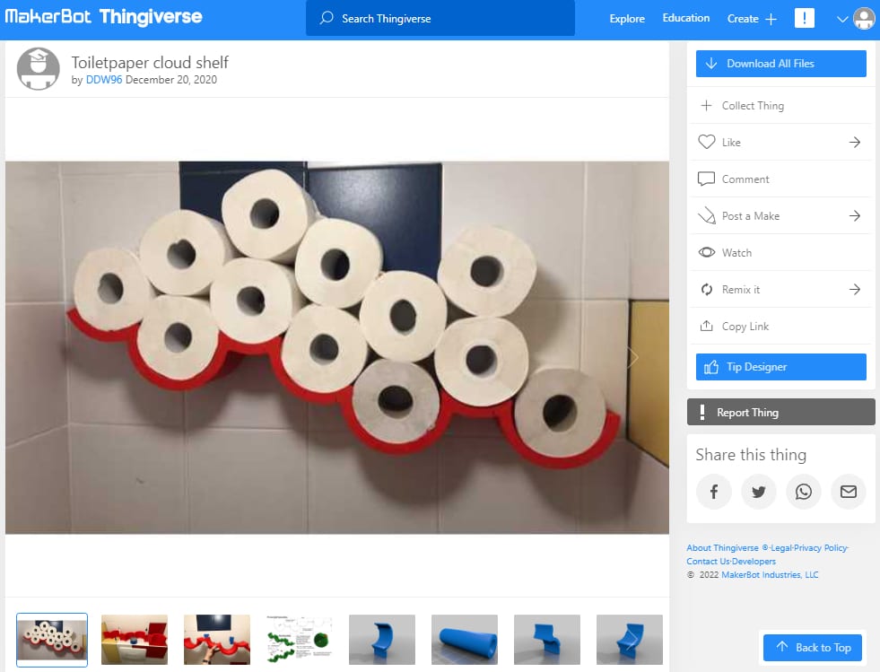 30 Best 3D Prints for TPU - Flexible 3D Prints - 26. Toiletpaper cloud shelf - 3D Printerly