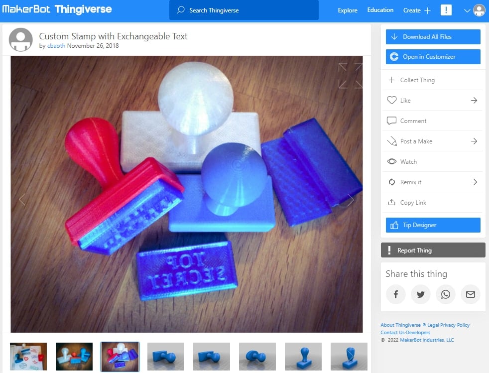 30 Best 3D Prints for TPU - Flexible 3D Prints - 5. Custom Stamp with Exchangeable Text - 3D Printerly