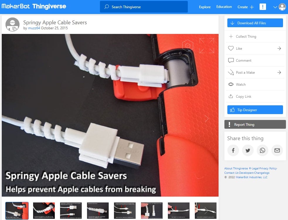 30 Best 3D Prints for Travel - 16. Springy Apple Cable Savers - 3D Printerly