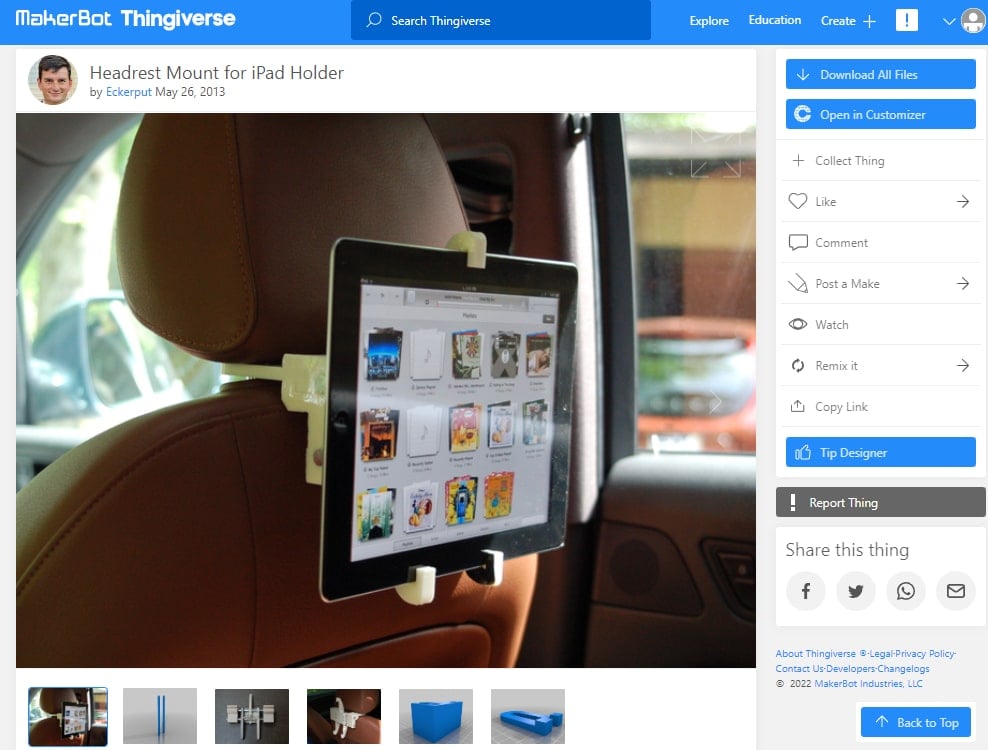 30 Best 3D Prints for Travel - 18. Headrest Mount for iPad Holder - 3D Printerly