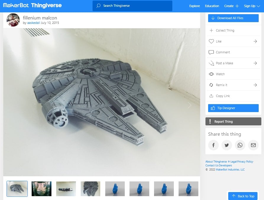 30 Best 3D Prints on Thingiverse - Fillenium Malcon- 3D Printerly