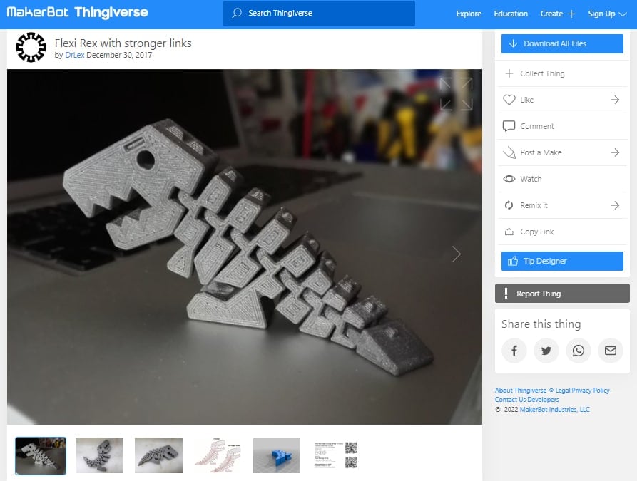 30 Best 3D Prints on Thingiverse - Flexi Rex - 3D Printerly