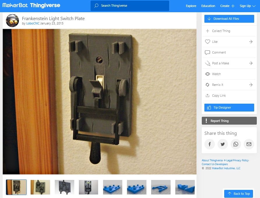 30 Best 3D Prints on Thingiverse -Frankenstein Light Switchplate - 3D Printerly