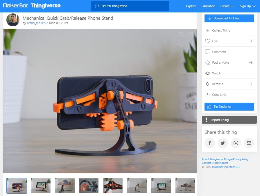 30 Best 3D Prints on Thingiverse - Mechanical Grab_Release Phone Stand- 3D Printerly