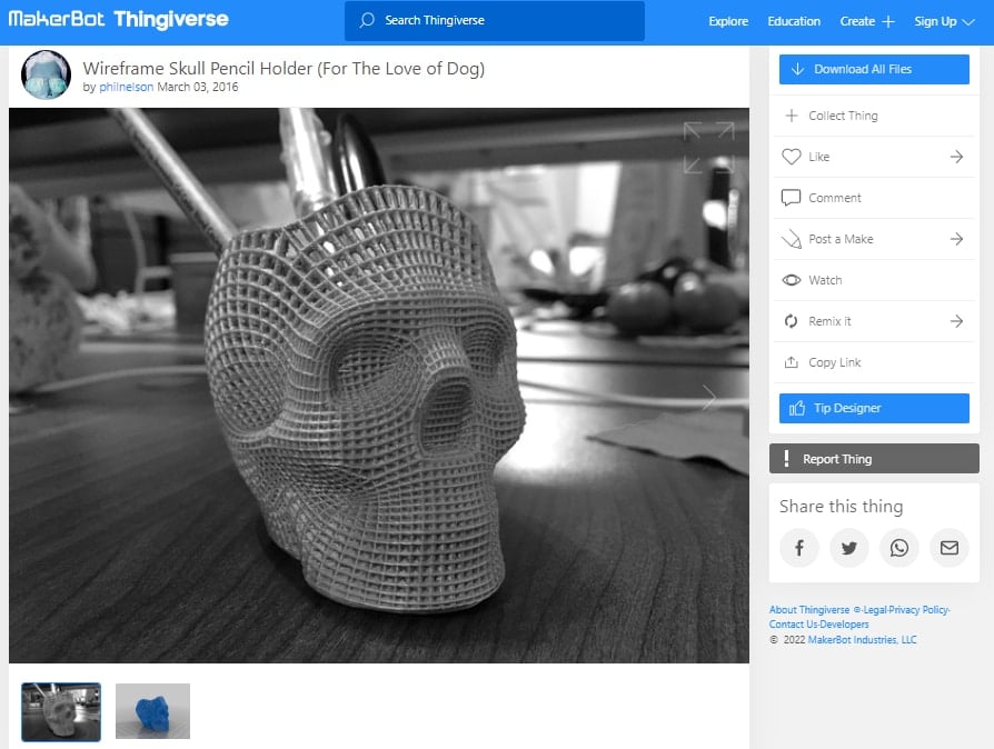 30 Best 3D Prints on Thingiverse -Wireframe Skull Pencil Holder - 3D Printerly