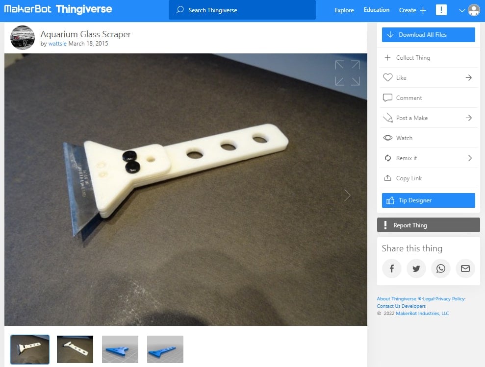 30 Best Aquarium 3D Prints – STL Files - 19. Glass Scraper - 3D Printerly