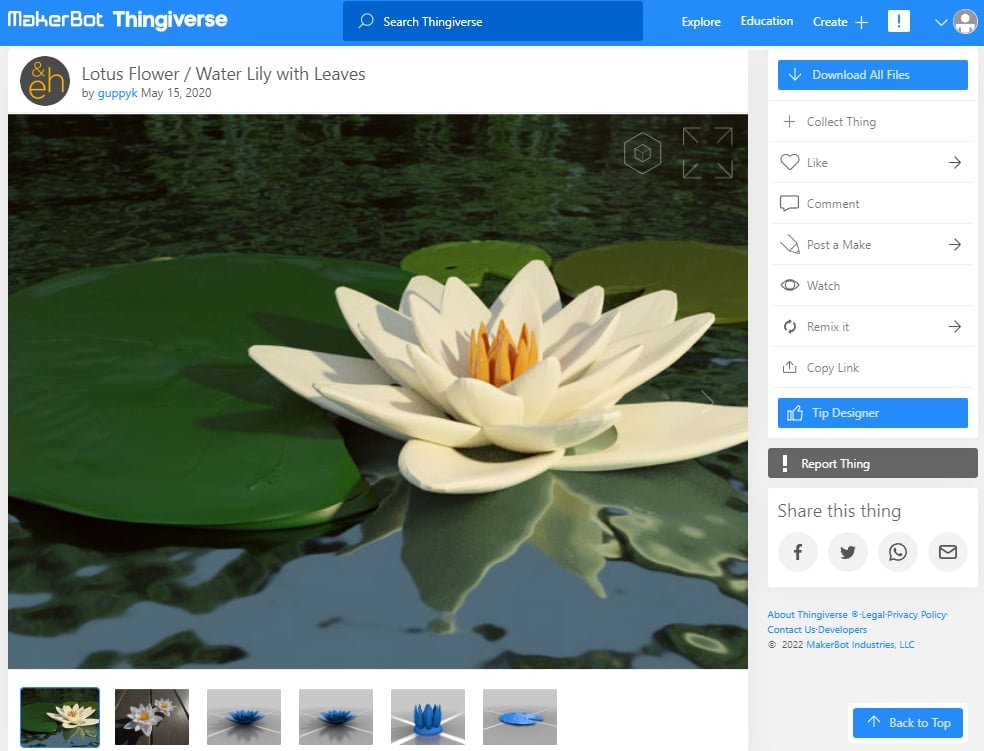 30 Best Aquarium 3D Prints – STL Files - 23. Lotus Flower with Leaves - 3D Printerly