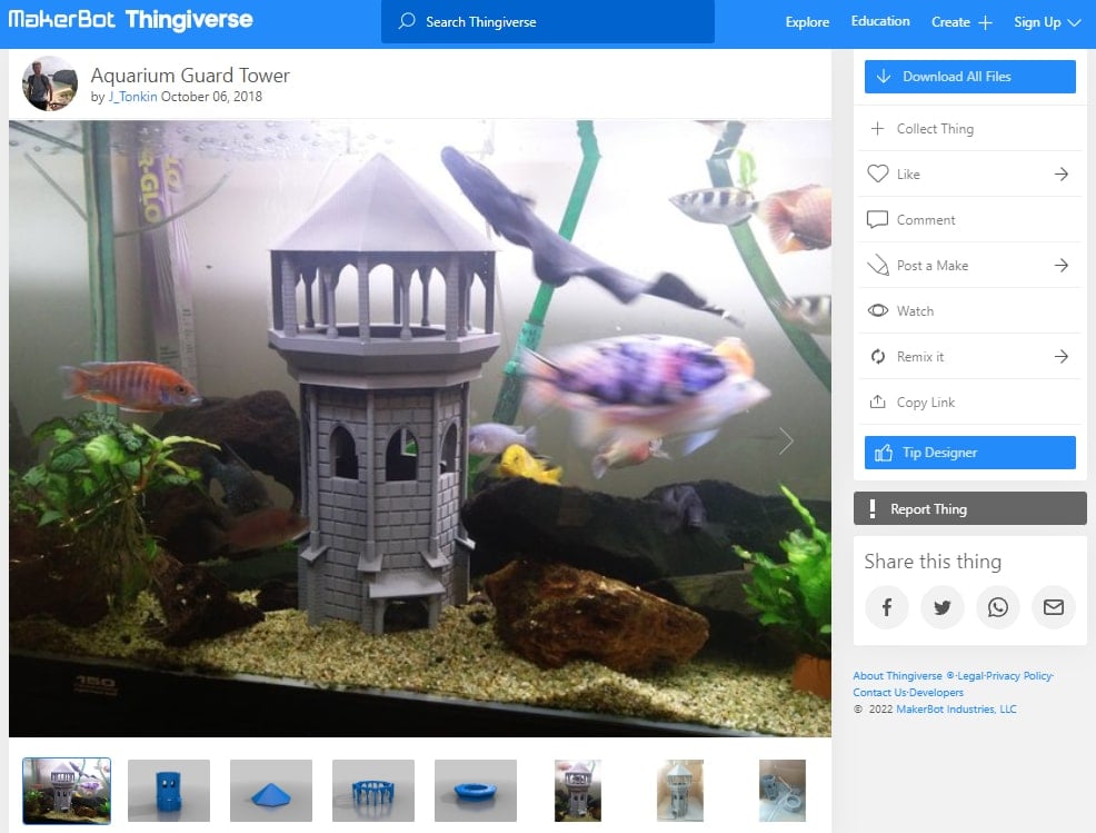 30 Best Aquarium 3D Prints – STL Files - 5. Aquarium Guard Tower - 3D Printerly