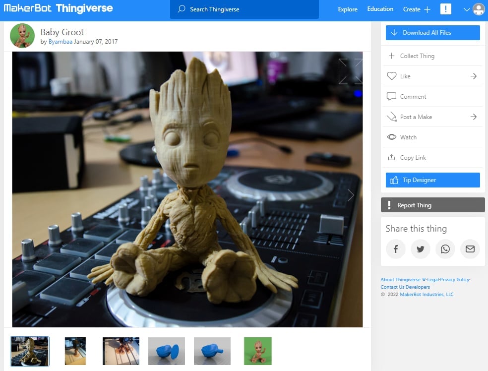 30 Best Marvel 3D Prints You Can Make - 1. Baby Groot by Byambaa - 3D Printerly