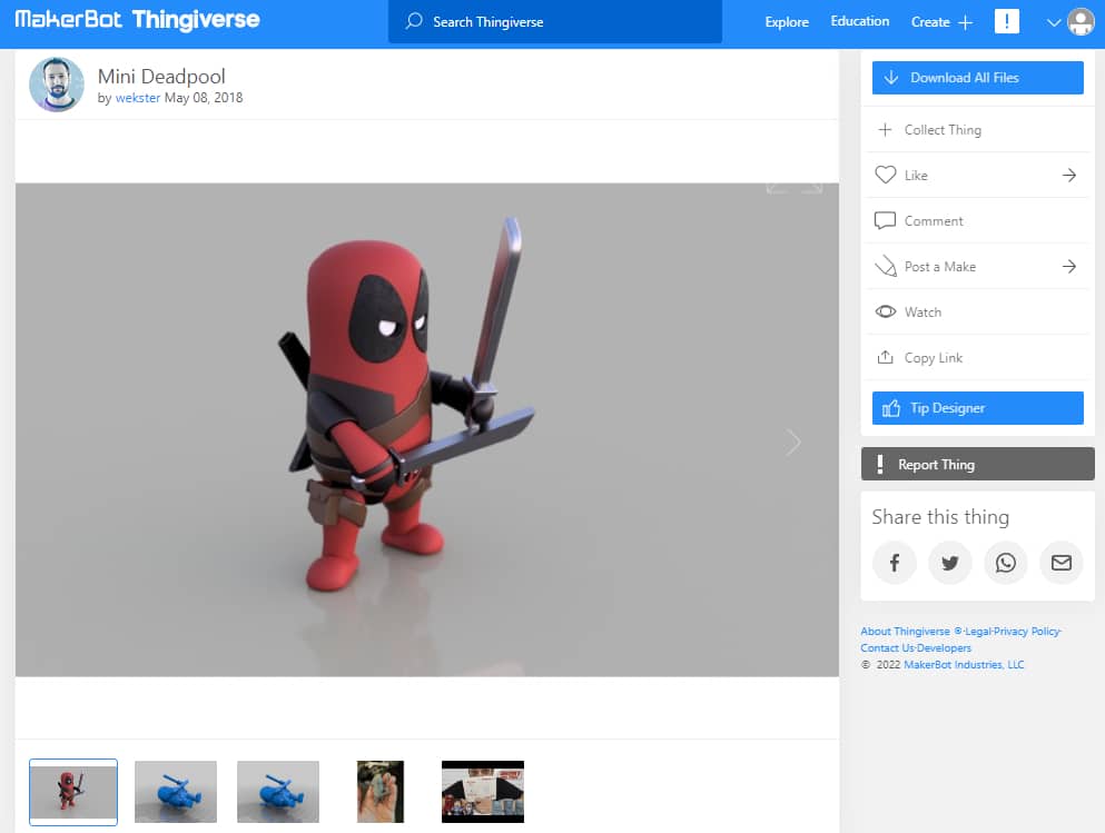 30 Best Marvel 3D Prints You Can Make - 12. Mini Deadpool by wekster - 3D Printerly