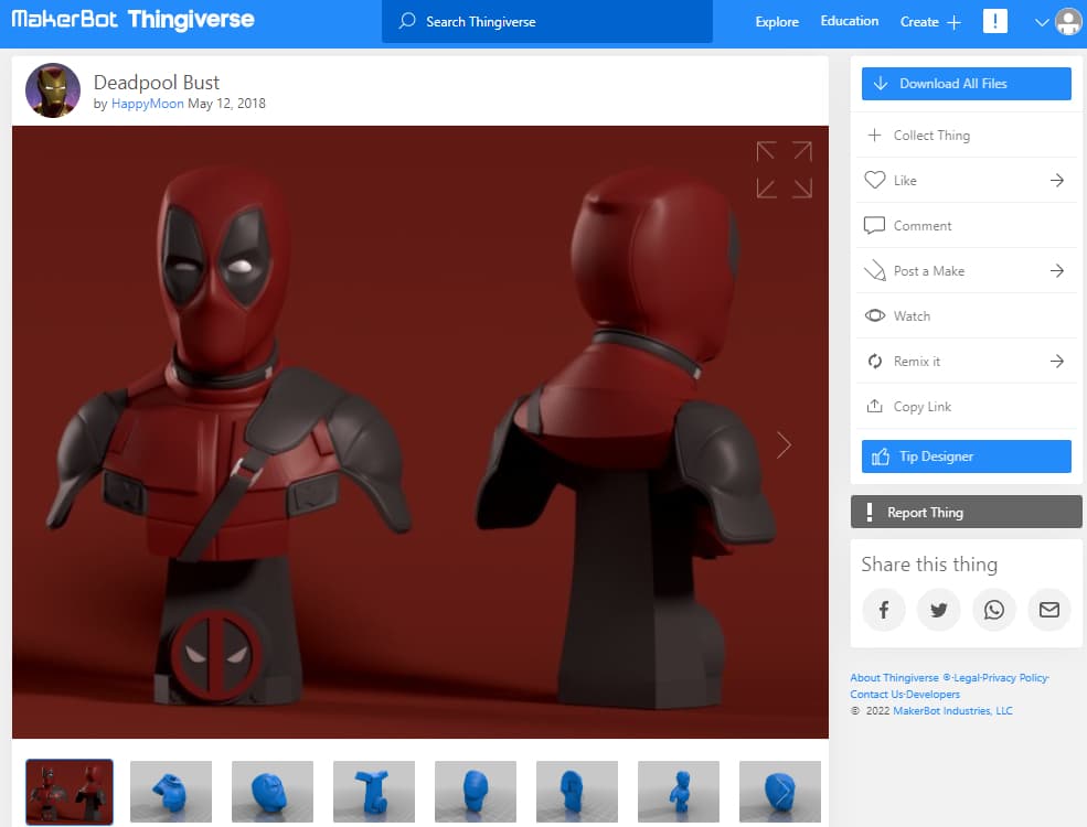 30 Best Marvel 3D Prints You Can Make - 5. Deadpool Bust by HappyMoon - 3D Printerly