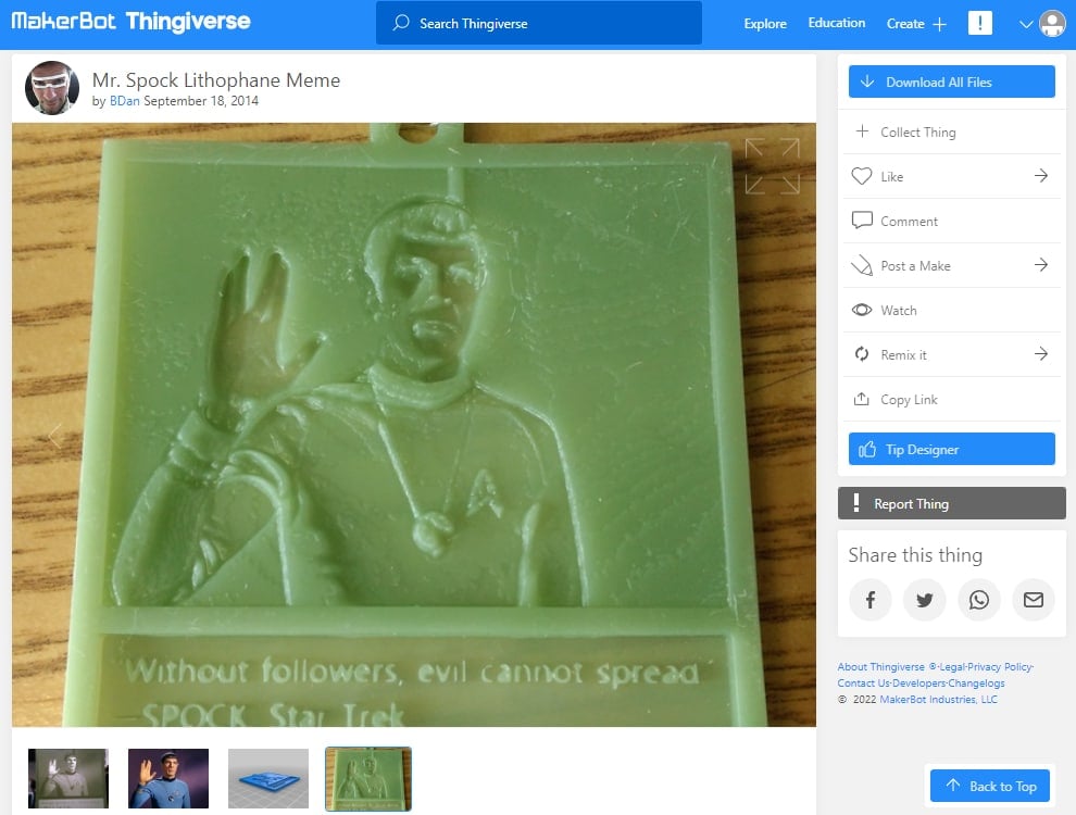 30 Best Meme 3D Prints to Create - 26. Mr. Spock Lithophane Meme - 3D Printerly