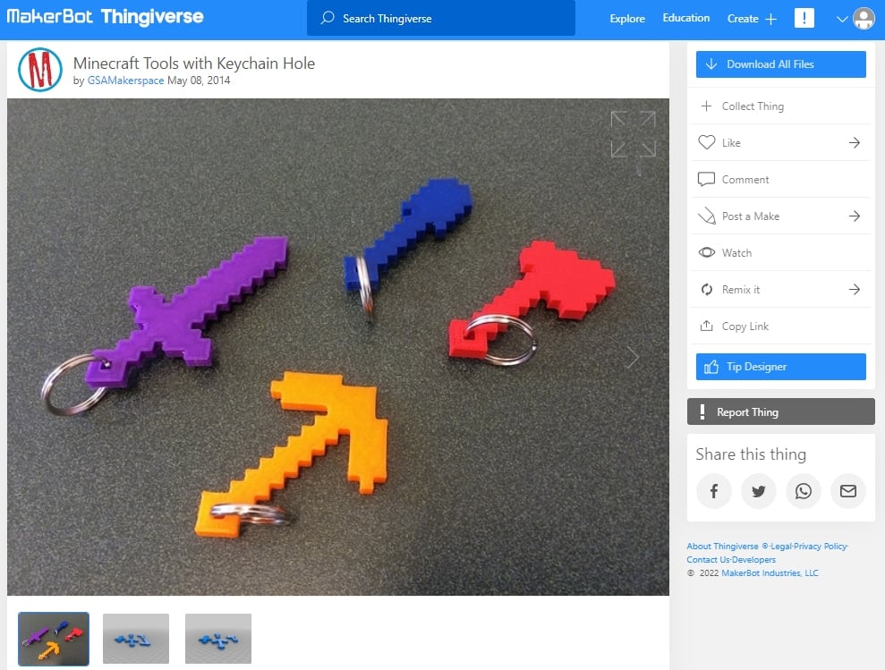 30 Best Minecraft 3D Prints - 1. Minecraft Tools with Keychain - 3D Printerly