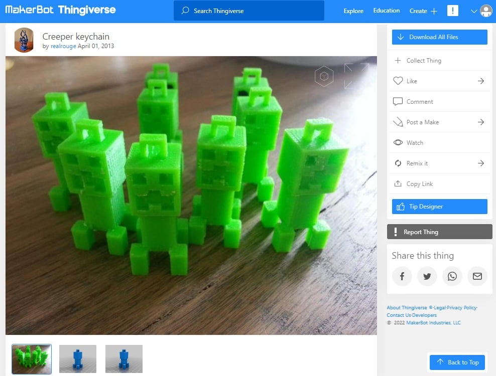 30 Best Minecraft 3D Prints - 15. Creeper keychain - 3D Printerly