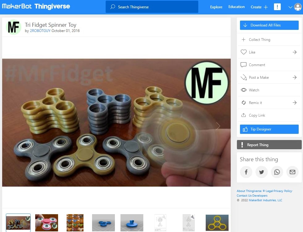 30 Quick & Easy Things to 3D Print in Under an Hour - 1. Tri Fidget Spinner Toy by 2ROBOTGUY - Thingiverse - 3D Printerly