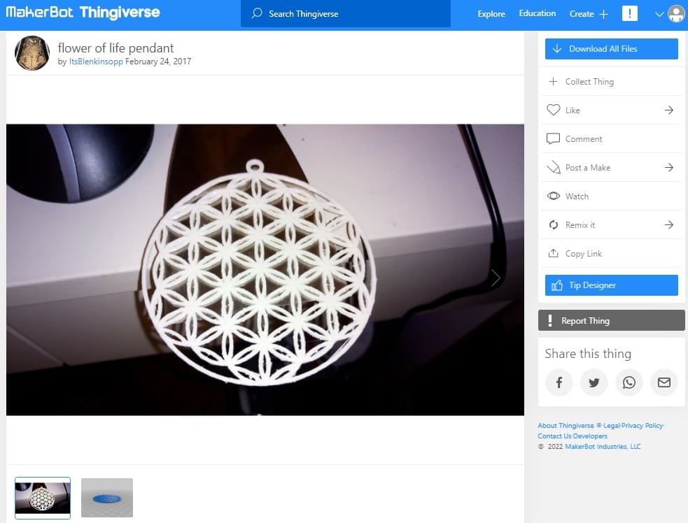 30 Quick & Easy Things to 3D Print in Under an Hour - 27. flower of life pendant - 3D Printerly