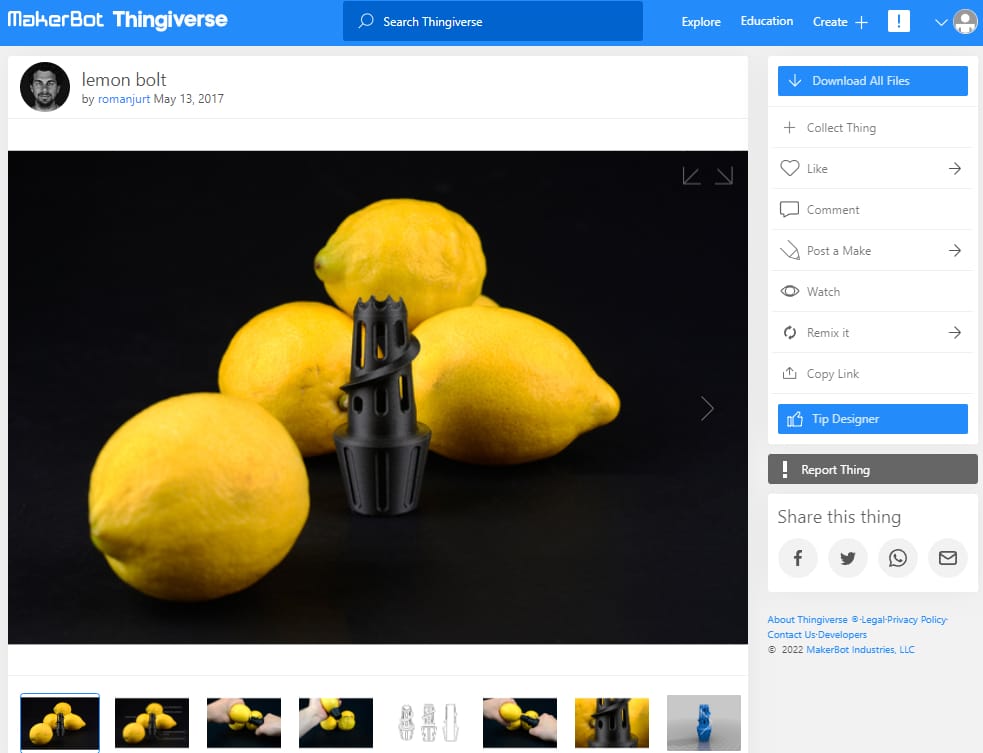 30 Quick & Easy Things to 3D Print in Under an Hour - 7. lemon bolt by romanjurt - 3D Printerly