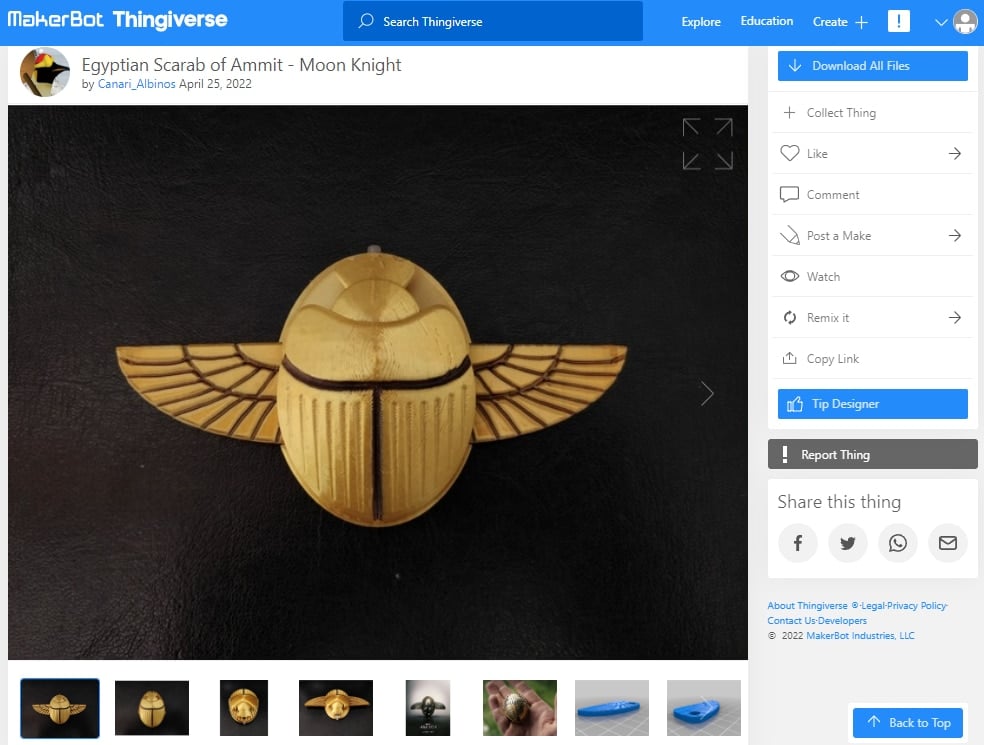 30 Best Marvel 3D Prints You Can Make -Egyptian Scarab of Ammit - 3D Printerly